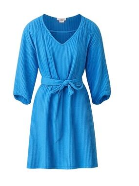 Sonoma Bright Blue V‑Neck Summer Midi Dress with Tie Waist